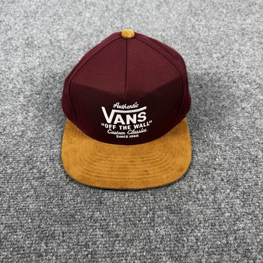 Vans Off The Wall Snapback Hat Burgundy Two Tone Faux Suede Brim OSFA Cap
